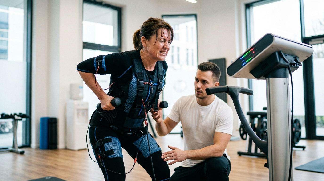 Femme ménopausée pratiquant un renforcement musculaire encadré